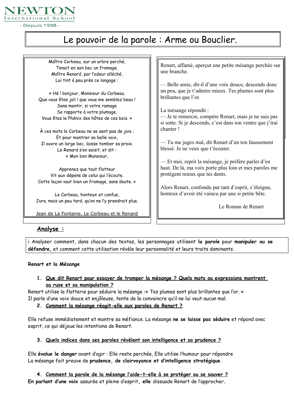 Prévisualisation du document le renard et le corbeau comparer avec Renart et mesange