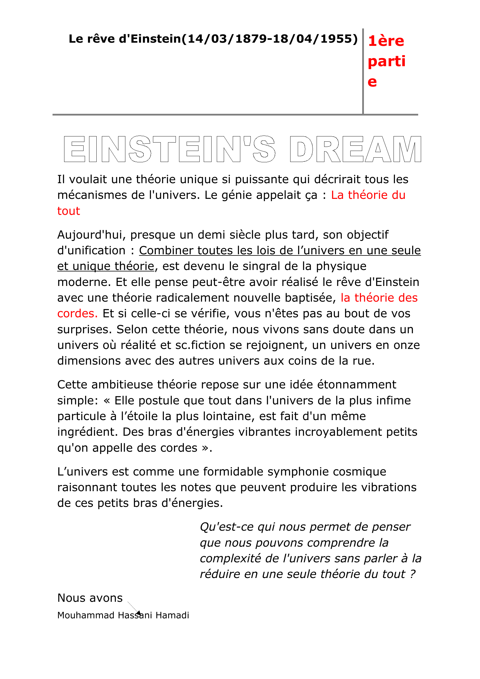 Prévisualisation du document Le rêve d'Einstein