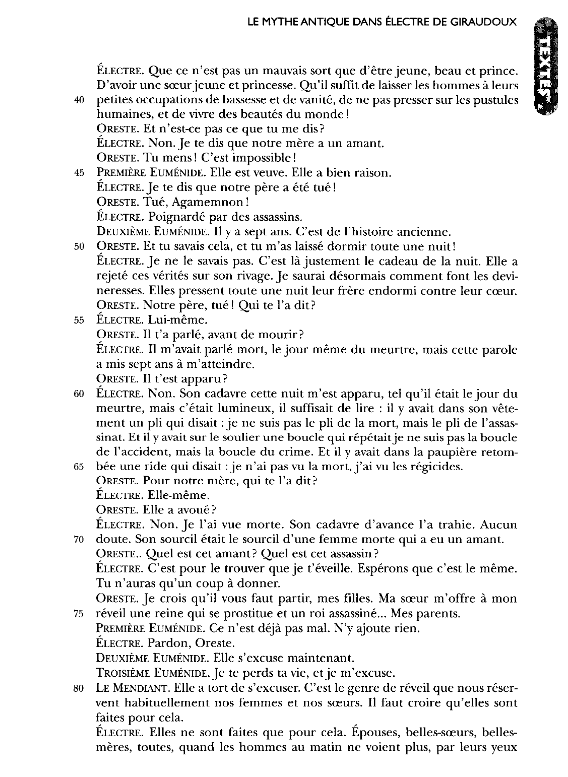 Prévisualisation du document Le réveil d'Oreste  Acte II, scène 3, Livre de poche (Grasset), pp. 85-88