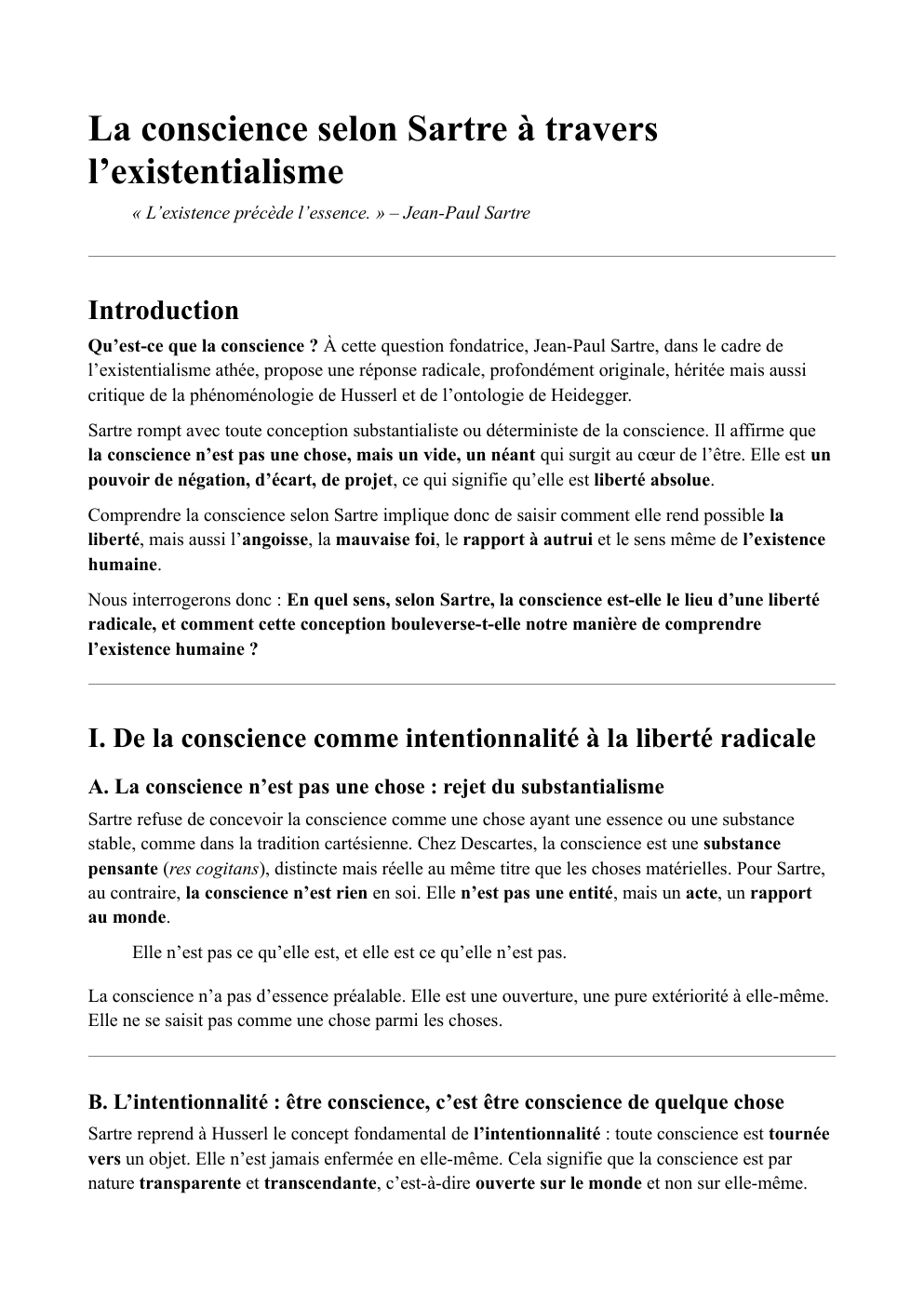 Prévisualisation du document Le rôle de la conscience dans l'existentialisme de Sartre