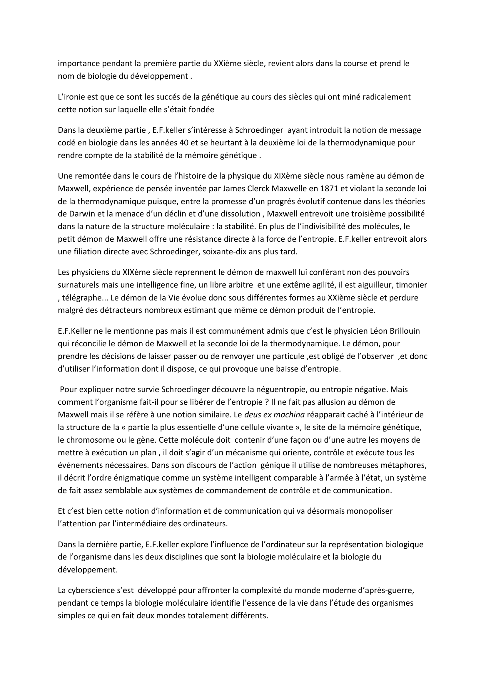 Prévisualisation du document LE ROLE DES METAPHORES DANS LES PROGRES DE LA BIOLOGIE-   Evelyn  fox Keller
