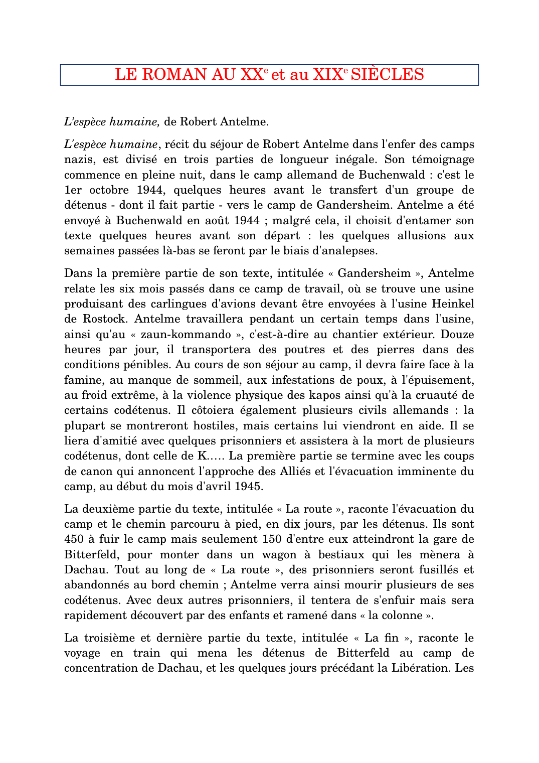 Prévisualisation du document LE ROMAN AU XXe et au XIXe SIÈCLES