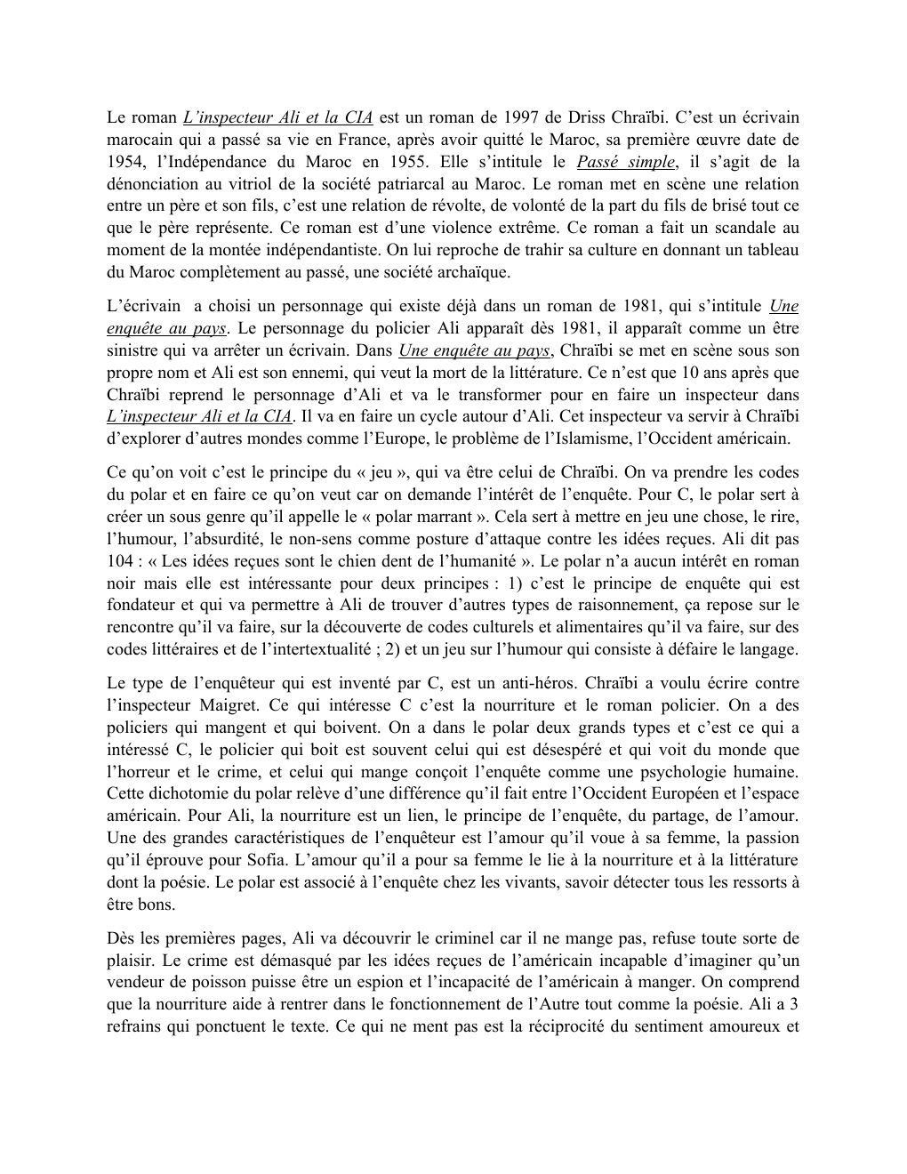 Prévisualisation du document Le roman L’inspecteur Ali et la CIA  (1997)  de Driss Chraïbi.