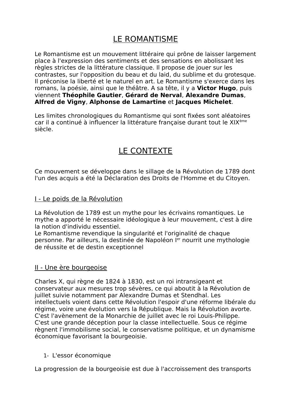 Prévisualisation du document Le romantisme (cours de littérature)