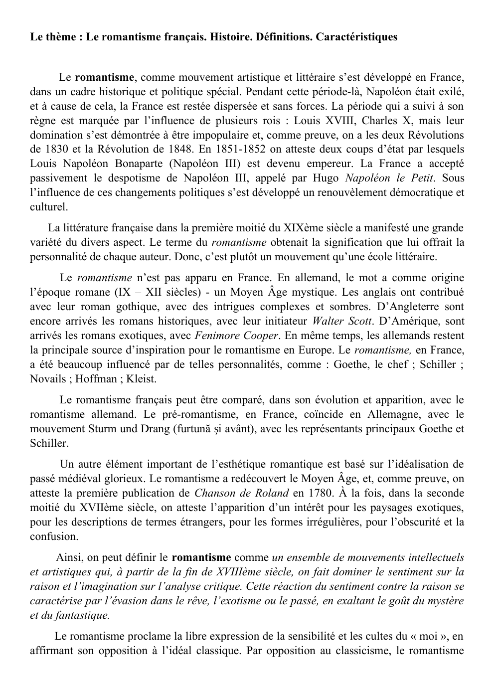 Prévisualisation du document Le romantisme - Définitions