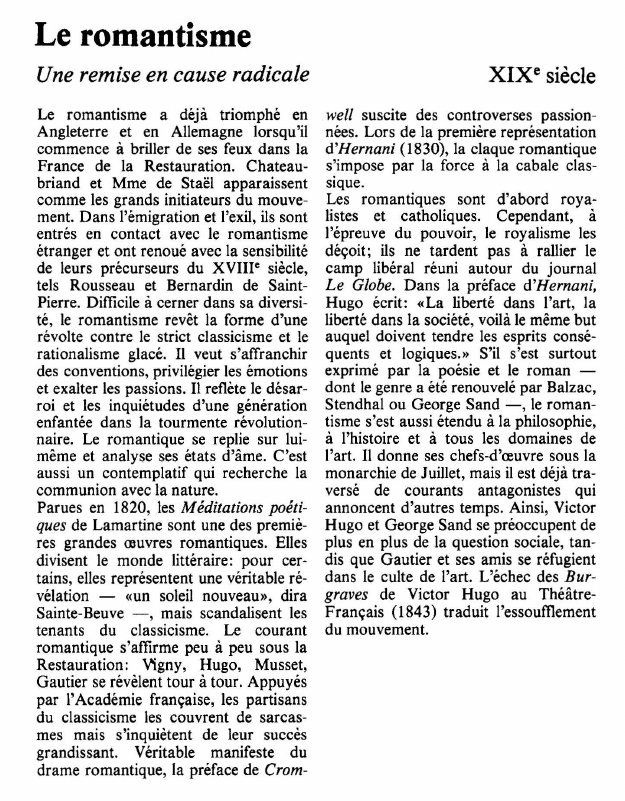 Prévisualisation du document Le romantismeUne remise en cause radicale.