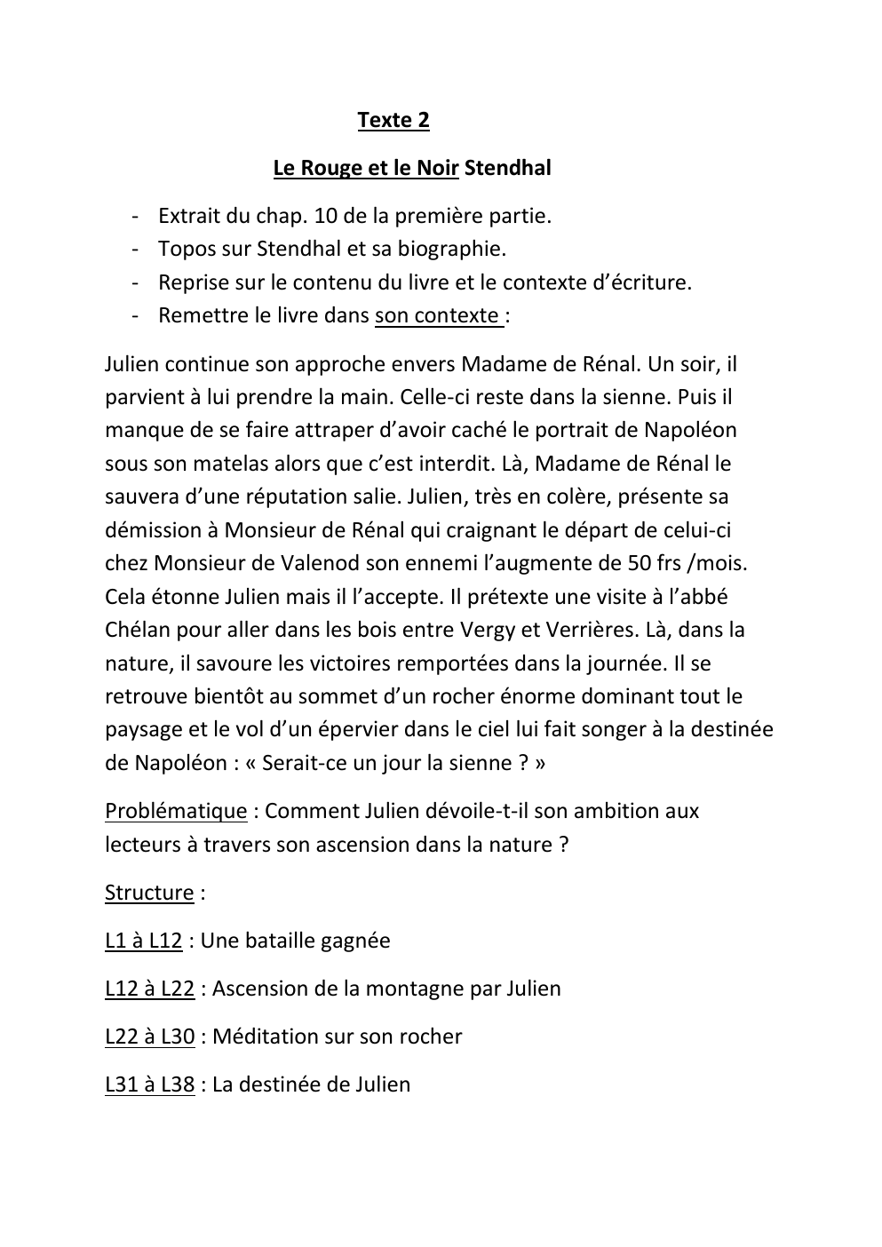 Prévisualisation du document Le Rouge et le Noir Stendhal -  Extrait du chap. 10 de la première partie.
