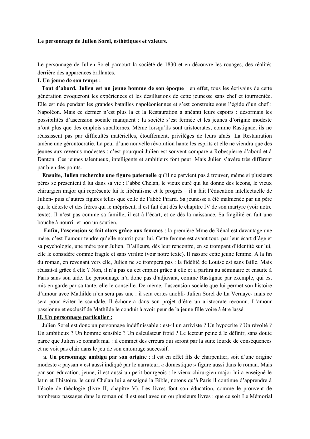 Prévisualisation du document Le rouge et le noir Stendhal: Le personnage de Julien Sorel, esthétiques et valeurs
