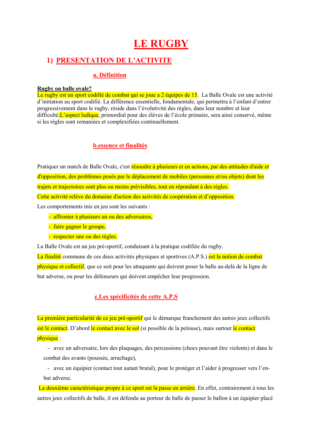 Prévisualisation du document LE RUGBY1) PRESENTATION DE L'ACTIVITEa.