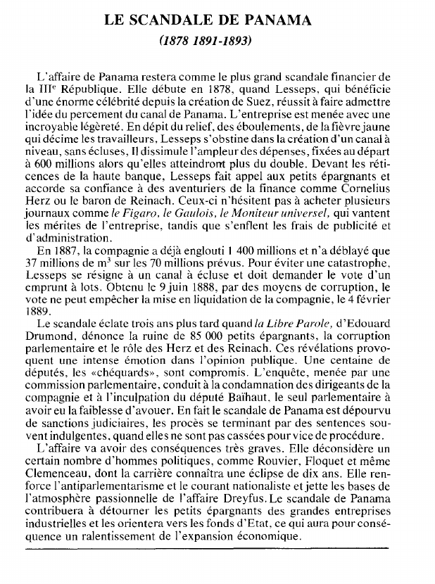 Prévisualisation du document LE SCANDALE DE PANAMA(1878 1891-1893) (histoire).
