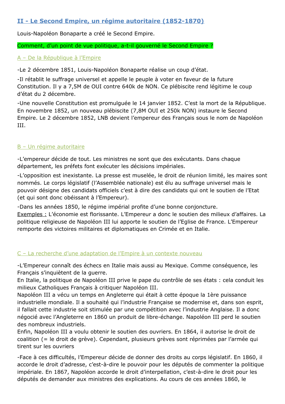 Prévisualisation du document Le Second Empire (1852-1870) / Niveau Première