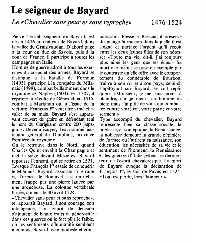 Prévisualisation du document Le seigneur de BayardLe «Chevalier sans peur et sans reproche».