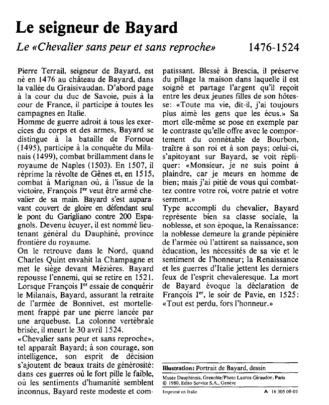 Prévisualisation du document Le seigneur de BayardLe «Chevalier sans peur et sans reproche».