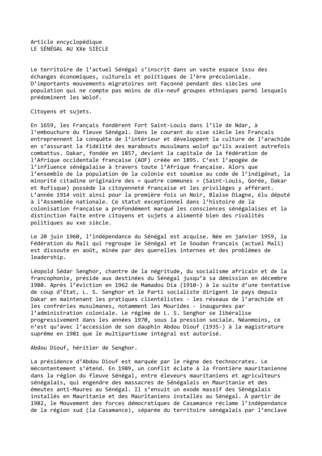 Prévisualisation du document LE SÉNÉGAL AU XXe SIÈCLE