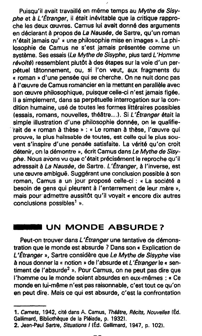 Prévisualisation du document Le sens de L'Étranger de Camus