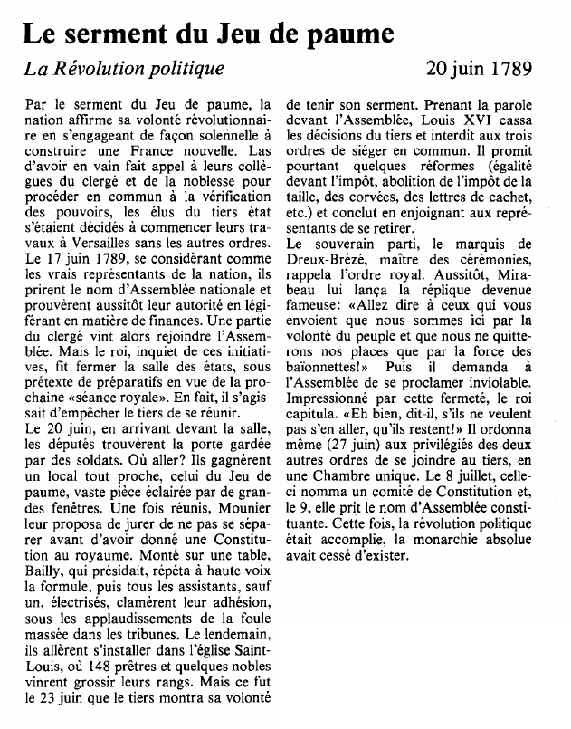 Prévisualisation du document Le serment du Jeu de paumeLa Révolution politique.