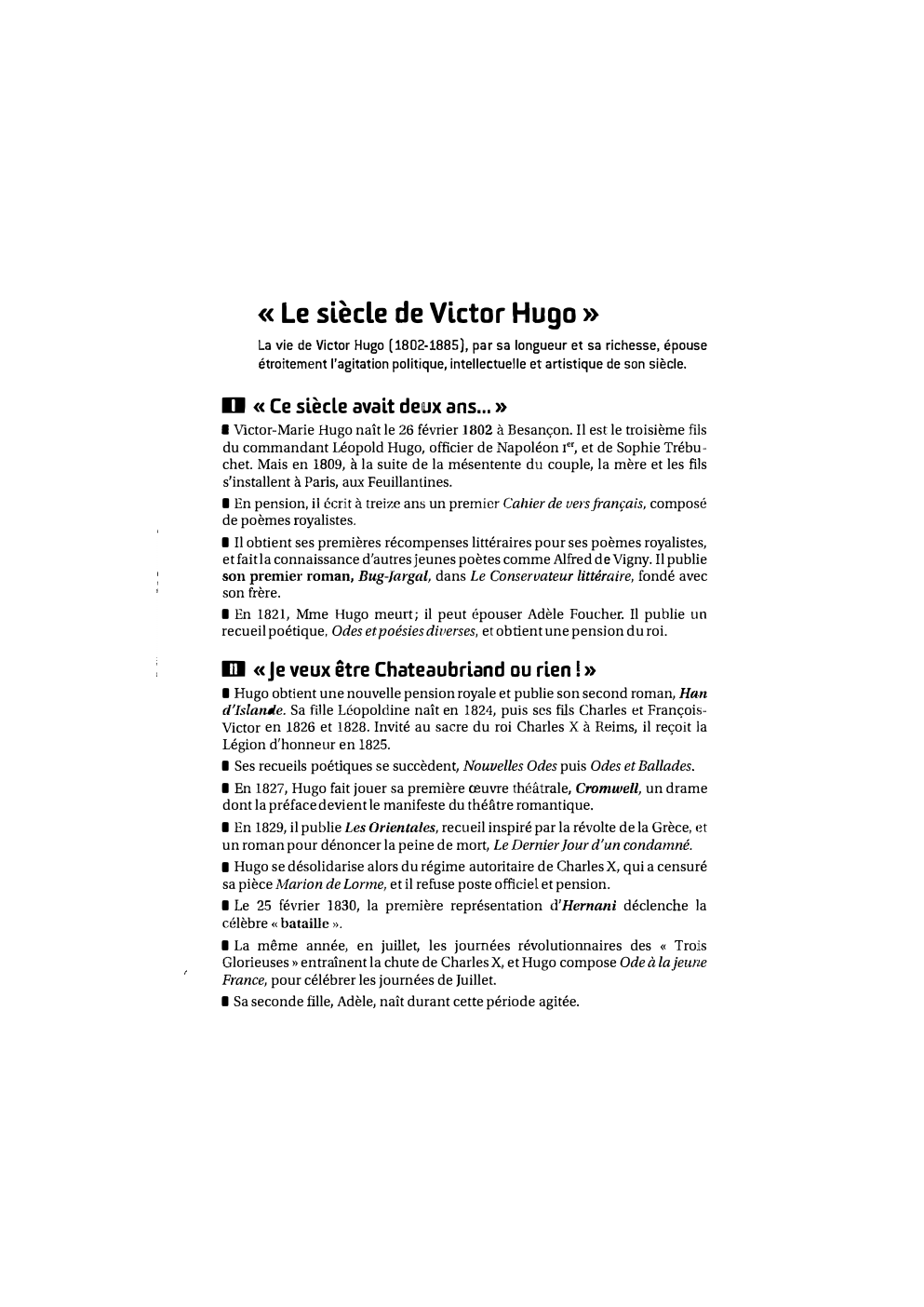 Prévisualisation du document « Le siècle de Victor Hugo »

La vie de Victor Hugo ( 1802-1885), par sa longueur et sa richesse,...