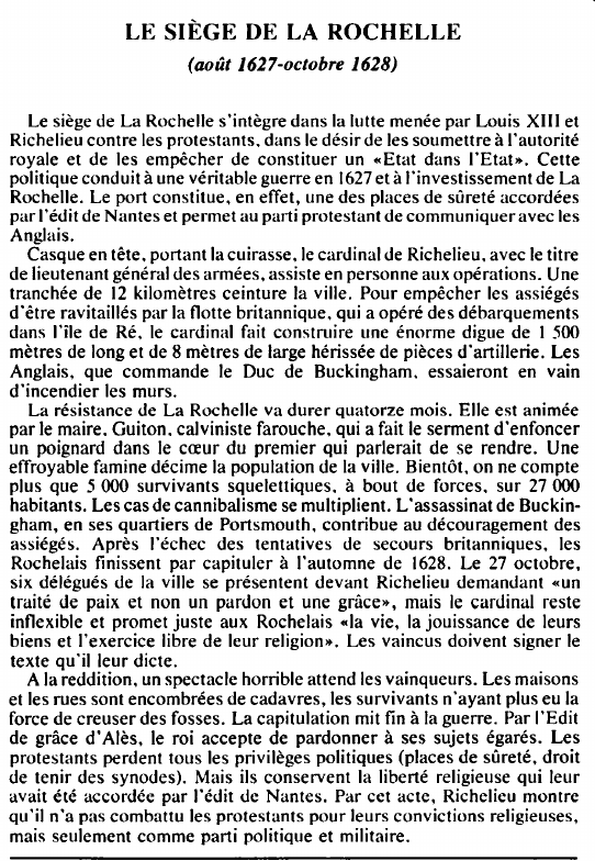 Prévisualisation du document LE SIÈGE DE LA ROCHELLE(août 1627- octobre 1628) - HISTOIRE.