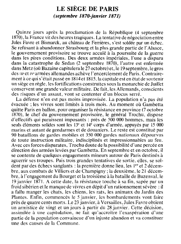 Prévisualisation du document LE SIÈGE DE PARIS(septembre 1870-janvier 1871) (histoire).