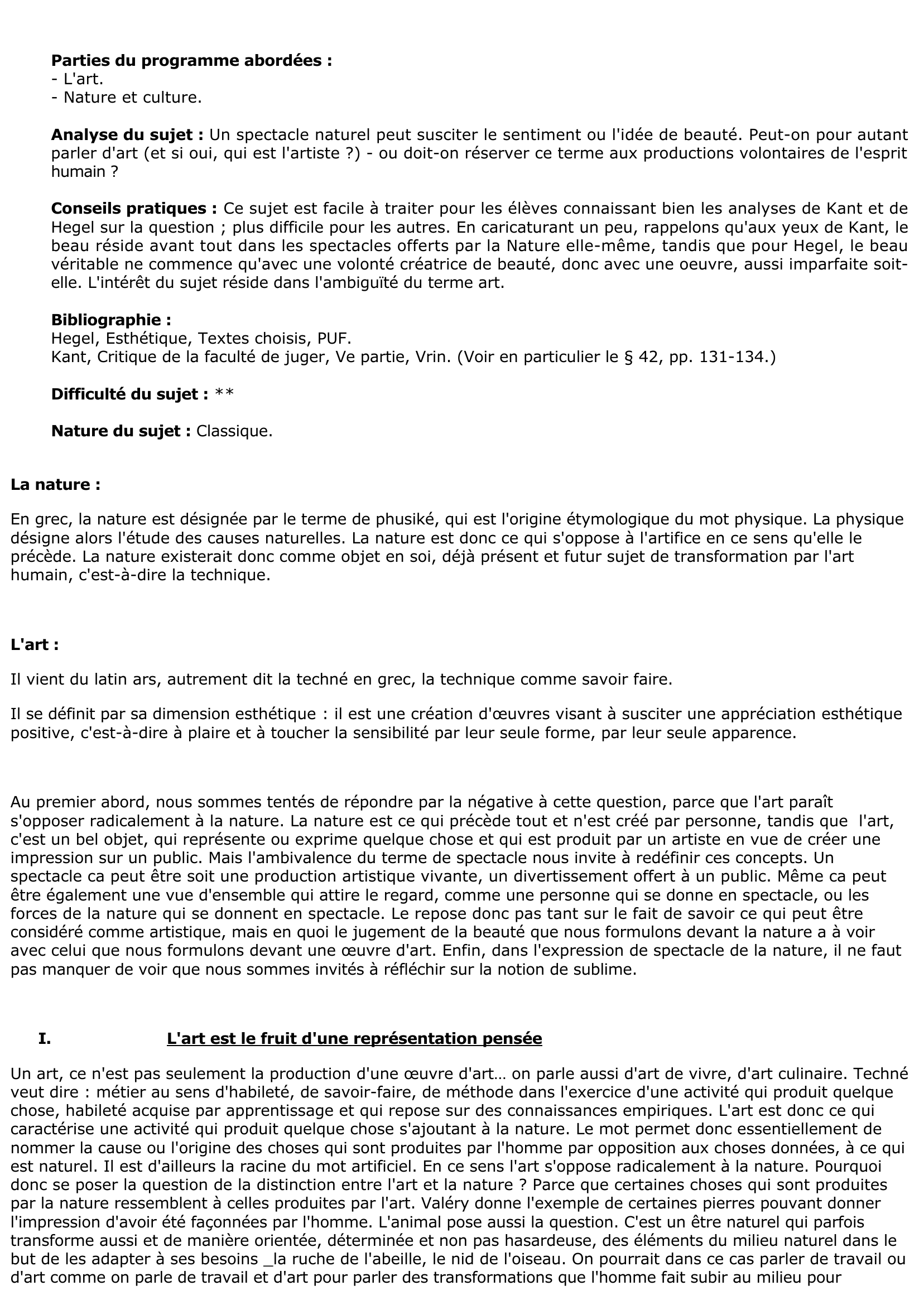 Prévisualisation du document Le spectacle de la nature relève-t-il de l'art ?