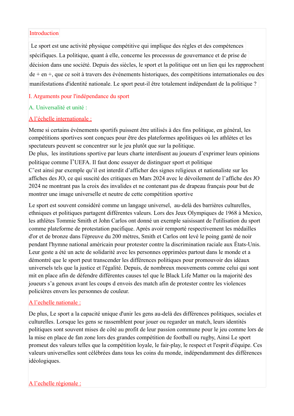 Prévisualisation du document Le sport peut-il être totalement indépendant de la politique ?