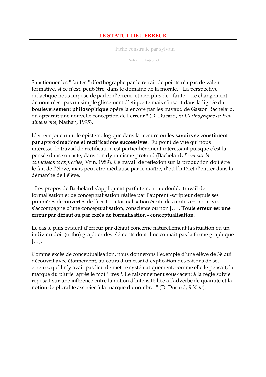 Prévisualisation du document LE STATUT DE L'ERREURFiche construite par sylvainSylvain.
