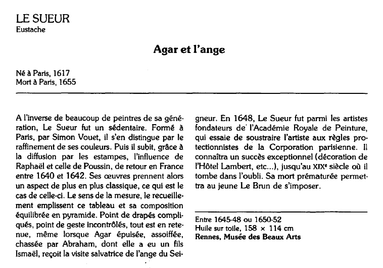 Prévisualisation du document LE SUEUREustache:Agar et l'ange.