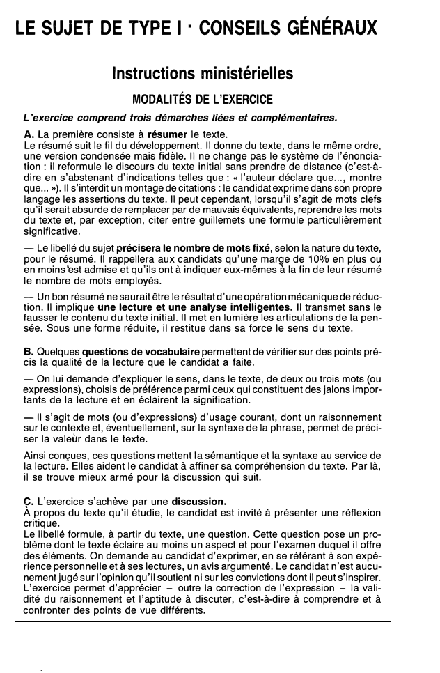 Prévisualisation du document LE SUJET DE TYPE I: CONSEILS GÉNÉRAUX
