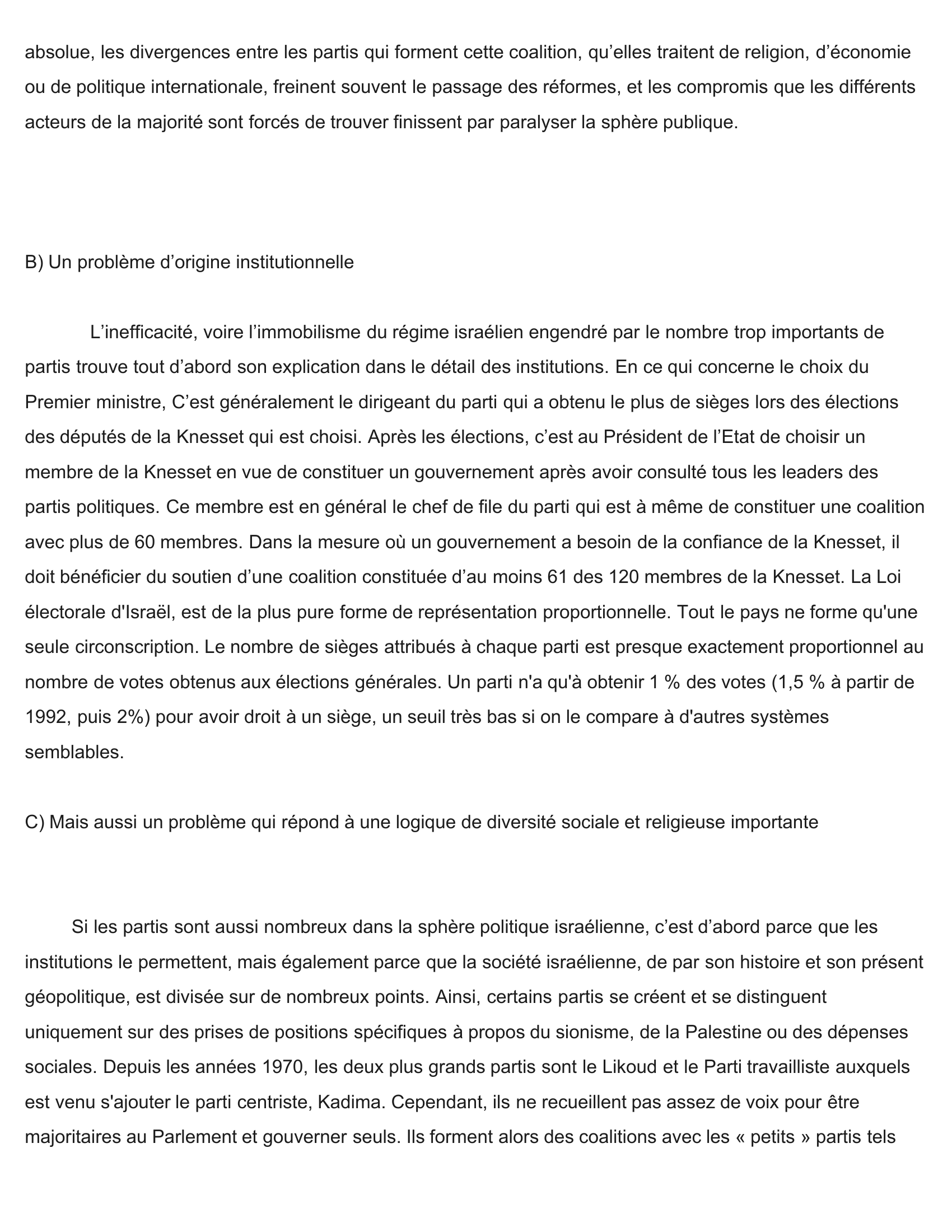 Prévisualisation du document « Le Système Électoral Israélien Valorise Tellement La représentation de la diversité au parlement qu'il en rend le pays ingouvernable »