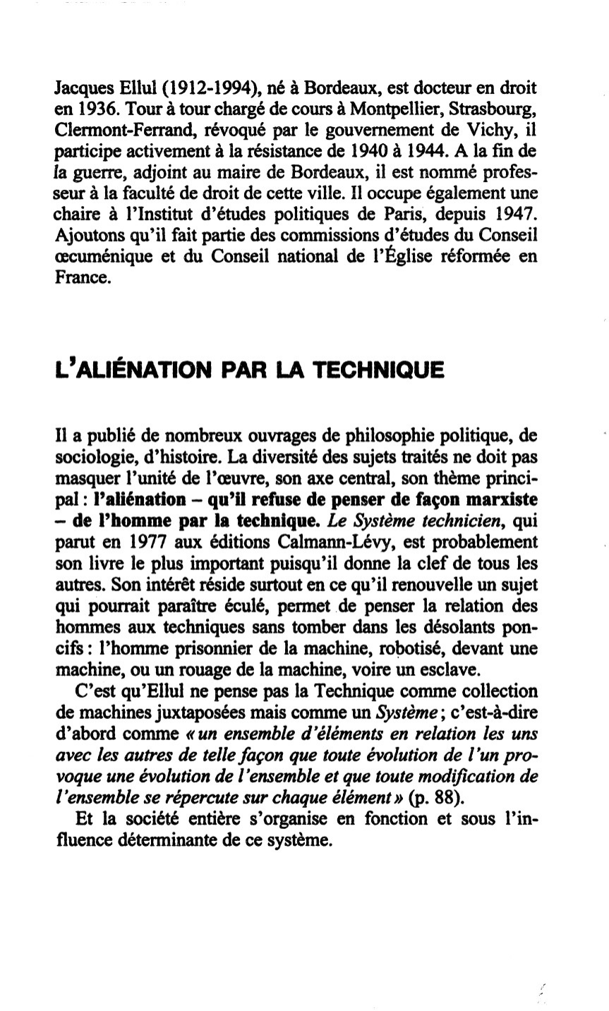 Prévisualisation du document Le Système technicien de Jacques ELLUL