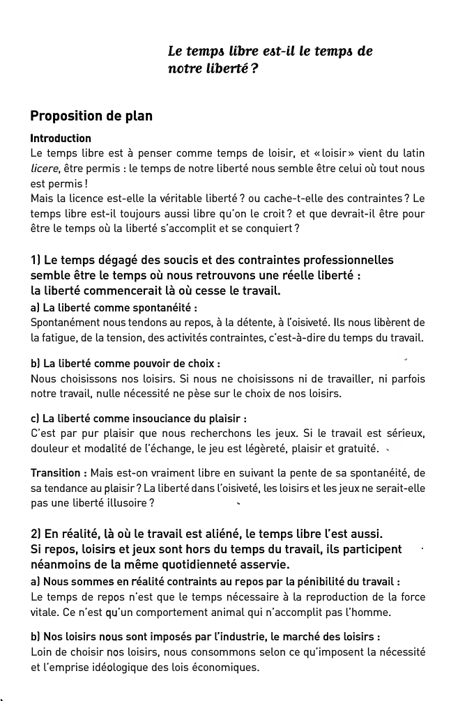Prévisualisation du document Le temp& Libre e&t-il Le temp& de
notre Liberté ?

Proposition de plan
Introduction
Le temps libre est à penser...