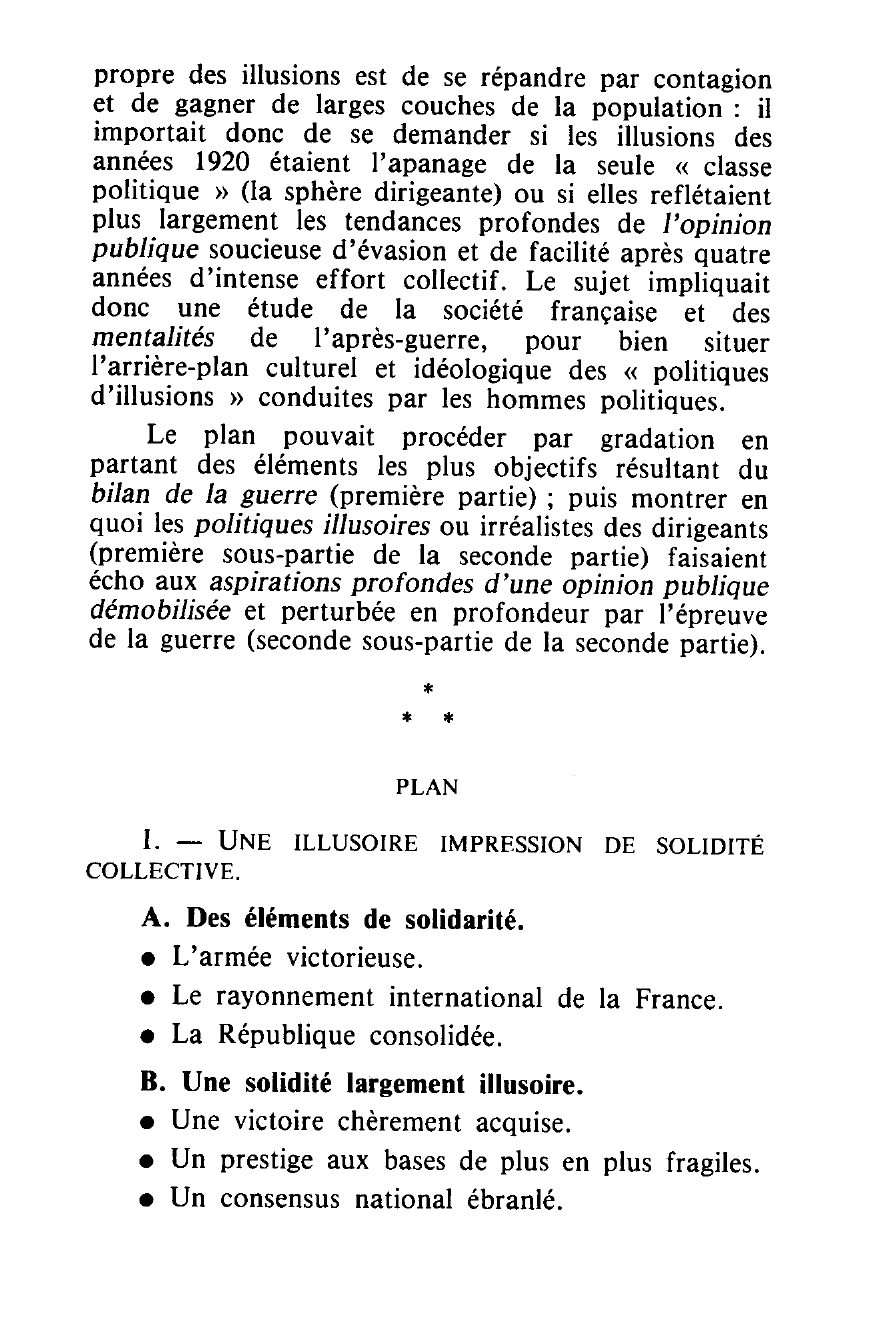 Prévisualisation du document « LE TEMPS DES ILLUSIONS ». Cette expression s'applique-t-elle à la France au lendemain de la Première Guerre mondiale et dans les années 1920 ? (Histoire)