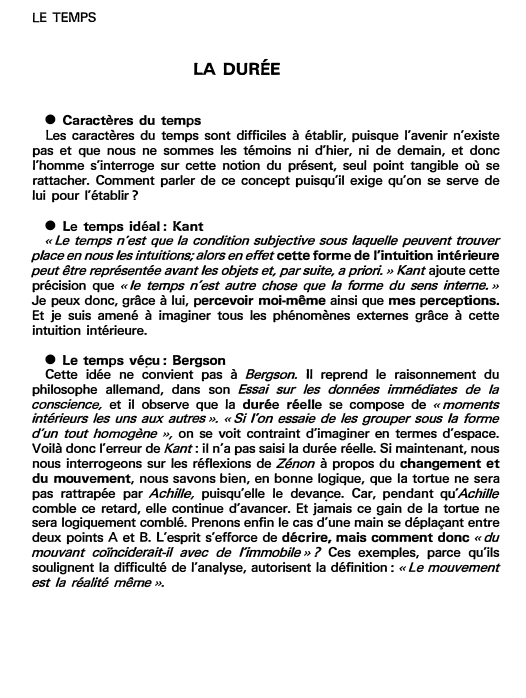 Prévisualisation du document LE TEMPS

LA DURÉE
• Caractères du temps
Les caractères du temps sont difficiles à établir, puisque l'avenir n'existe
pas...