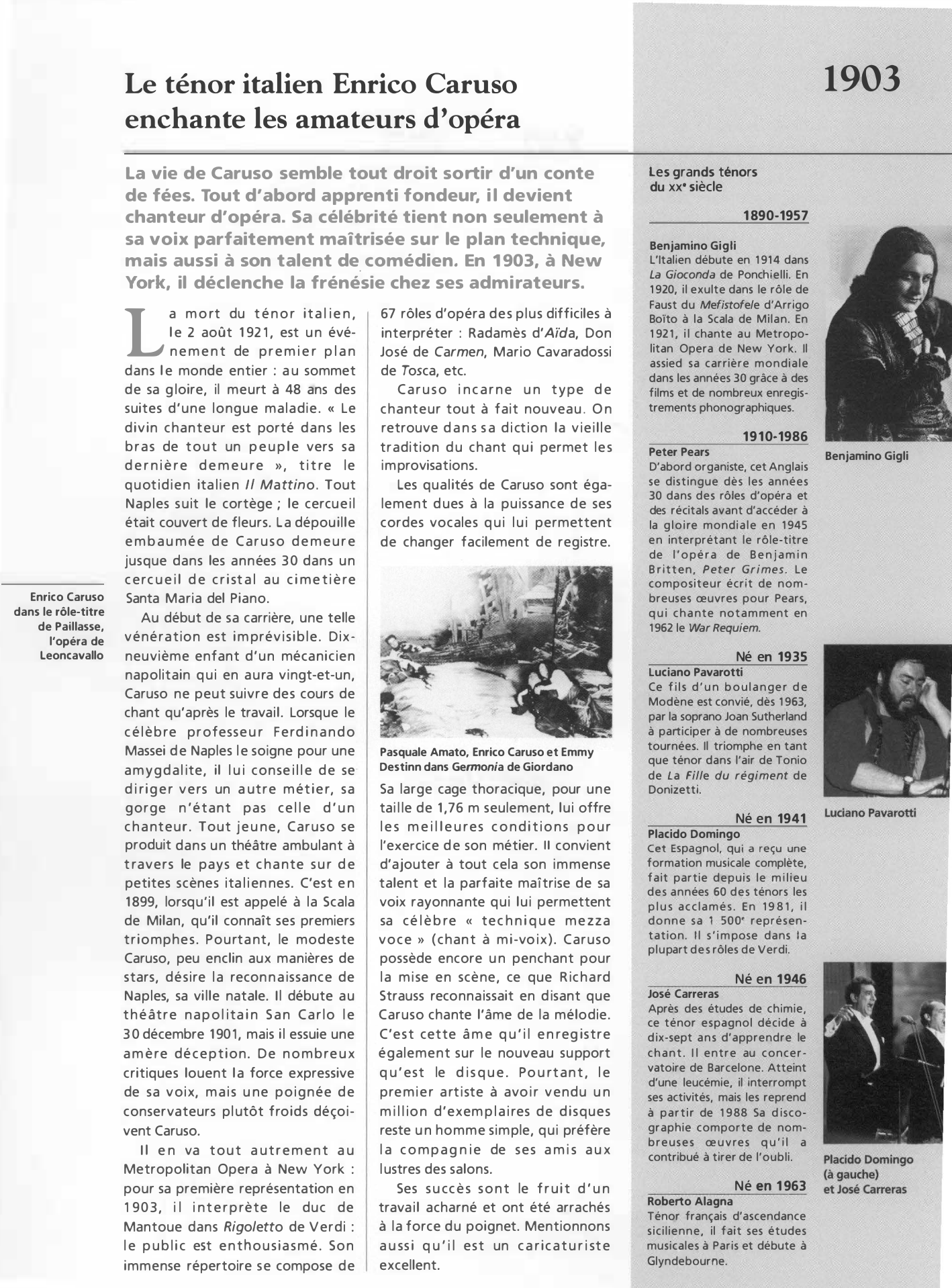 Prévisualisation du document Le ténor italien Enrico Caruso enchante les amateurs d'opéra