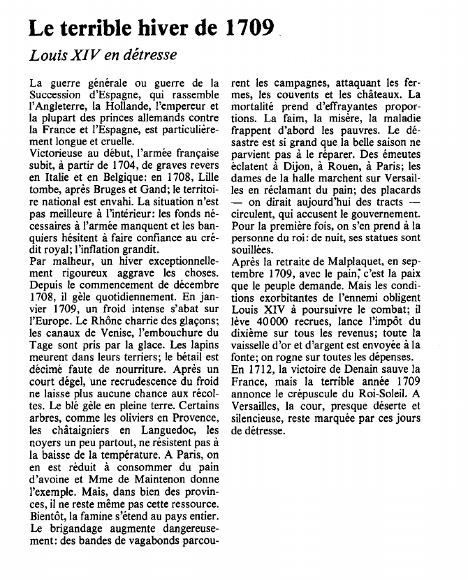 Prévisualisation du document Le terrible hiver de 1709Louis XIV en détresse.