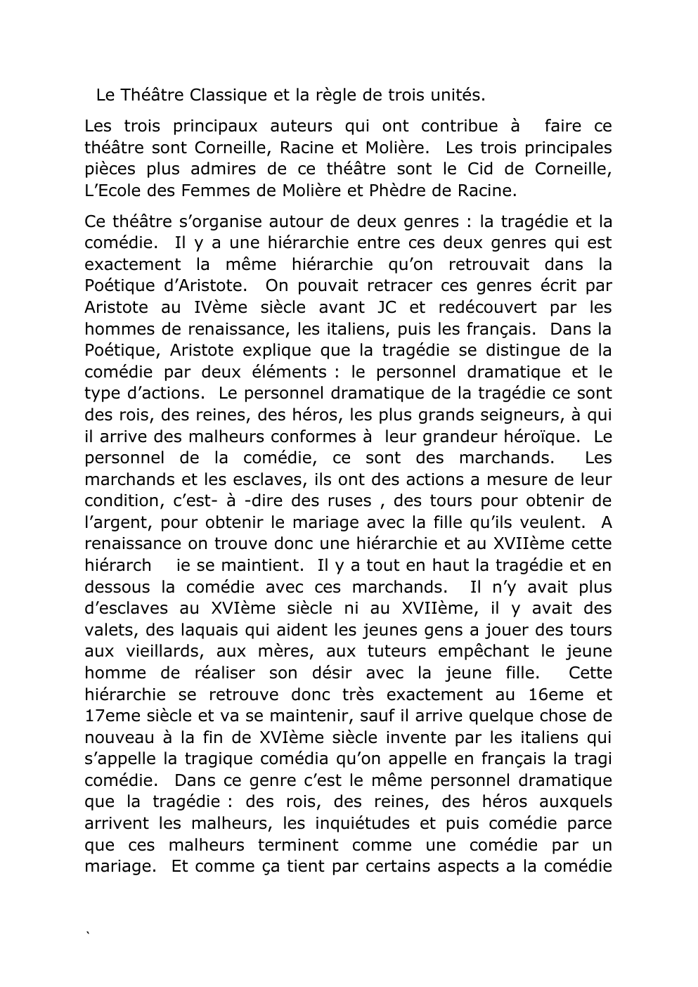 Prévisualisation du document Le Théâtre Classique et la règle de trois unités.