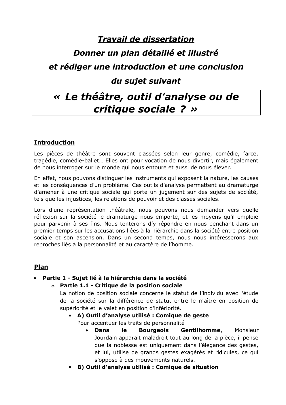 Prévisualisation du document Le théatre, outil d analyse ou critique sociale