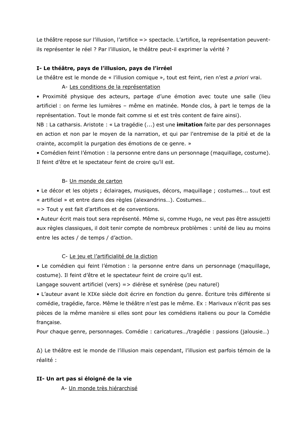 Prévisualisation du document Le théâtre repose sur l’illusion, l’artifice => spectacle. L’artifice, la représentation peuventils représenter le réel ? Par l’illusion, le théâtre...