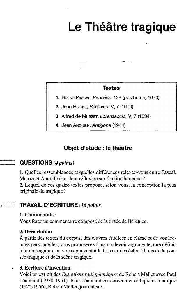 Prévisualisation du document Le Théâtre tragique (corpus corrigé)