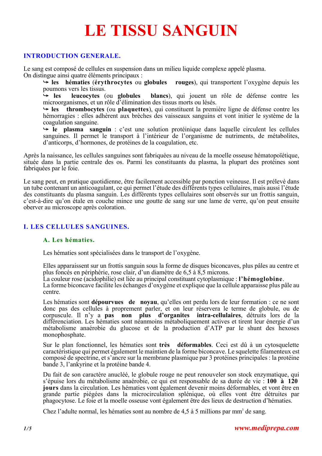 Prévisualisation du document LE TISSU SANGUININTRODUCTION GENERALE