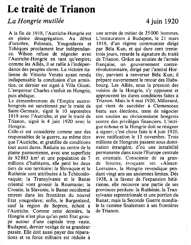 Prévisualisation du document Le traité de TrianonLa Hongrie mutilée.