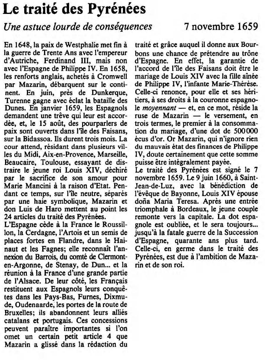 Prévisualisation du document Le traité des Pyrénées