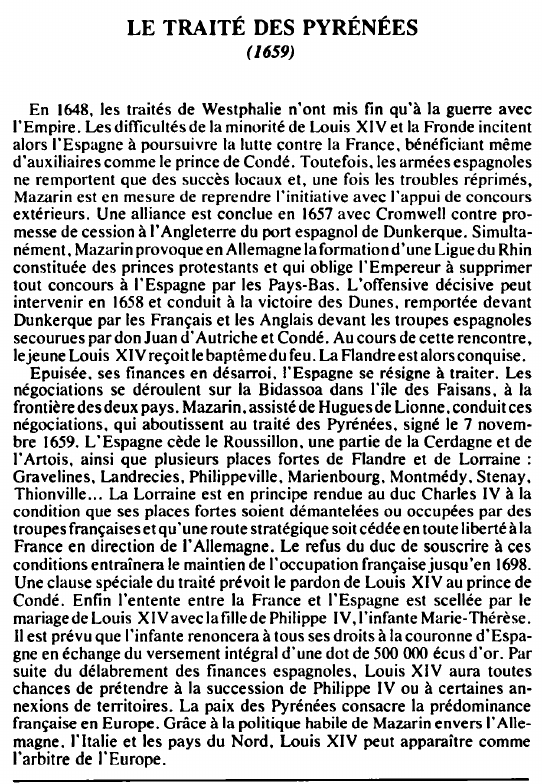 Prévisualisation du document LE TRAITÉ DES PYRÉNÉES( 1659) - HISTOIRE.