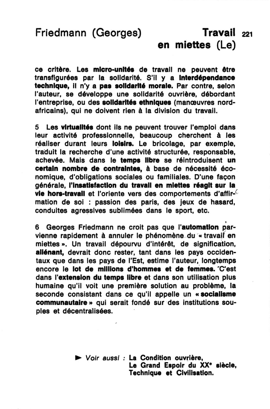 Prévisualisation du document Le Travail  en miettes de Friedmann (Georges) - Fiche de lecture