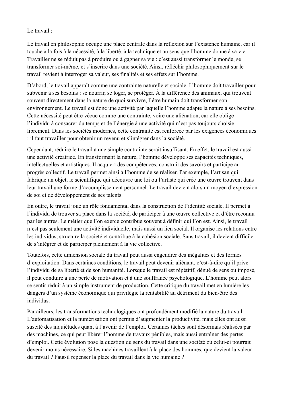 Prévisualisation du document Le travail résumé rapide