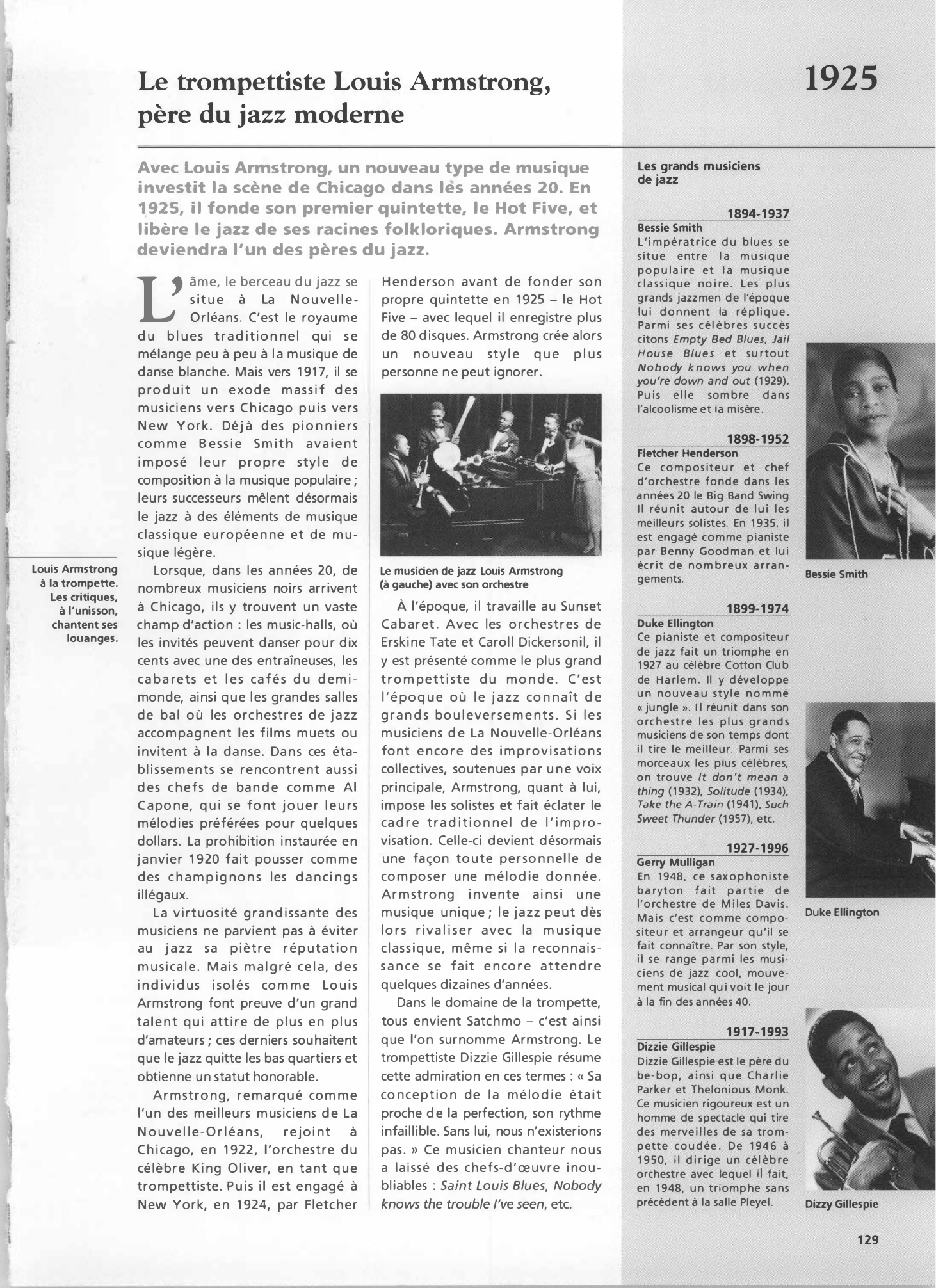 Prévisualisation du document Le trompettiste Louis Armstrong, père du jazz moderne
