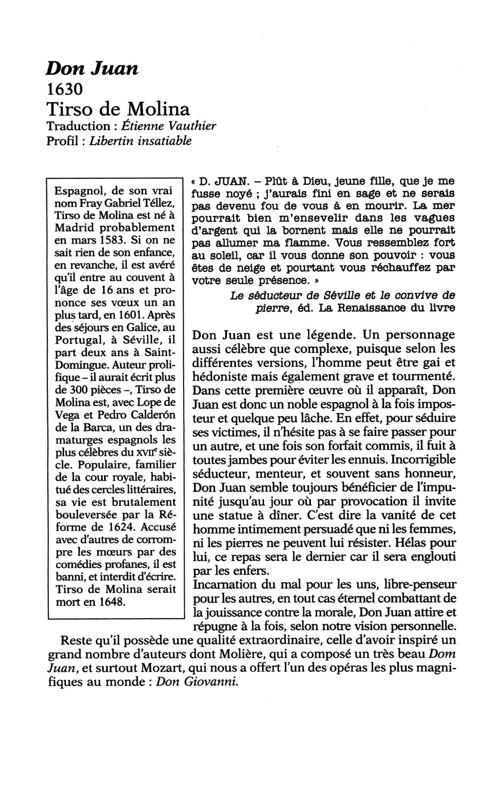 Prévisualisation du document Le Trompeur de Séville de Tirso de MOLINA (Résumé & Analyse)