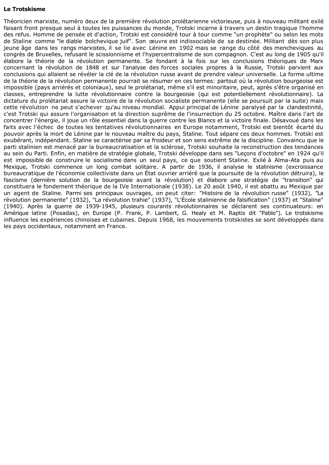 Prévisualisation du document Le Trotskisme