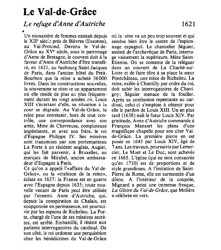 Prévisualisation du document Le Val-de-GrâceLe refuge d'Anne d'Autriche.