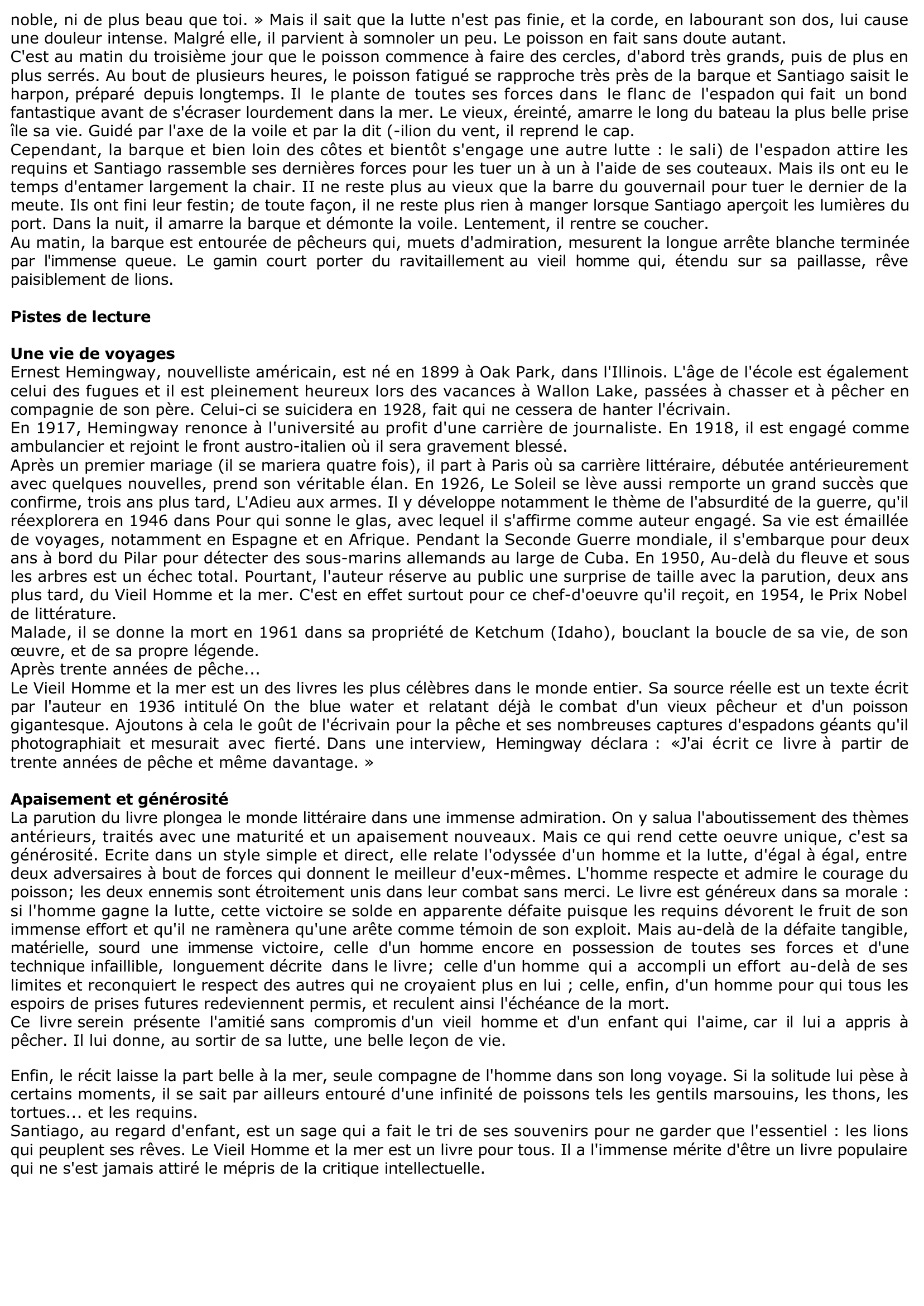 Prévisualisation du document LE VIEIL HOMME ET LA MER d'ERNEST HEMINGWAY